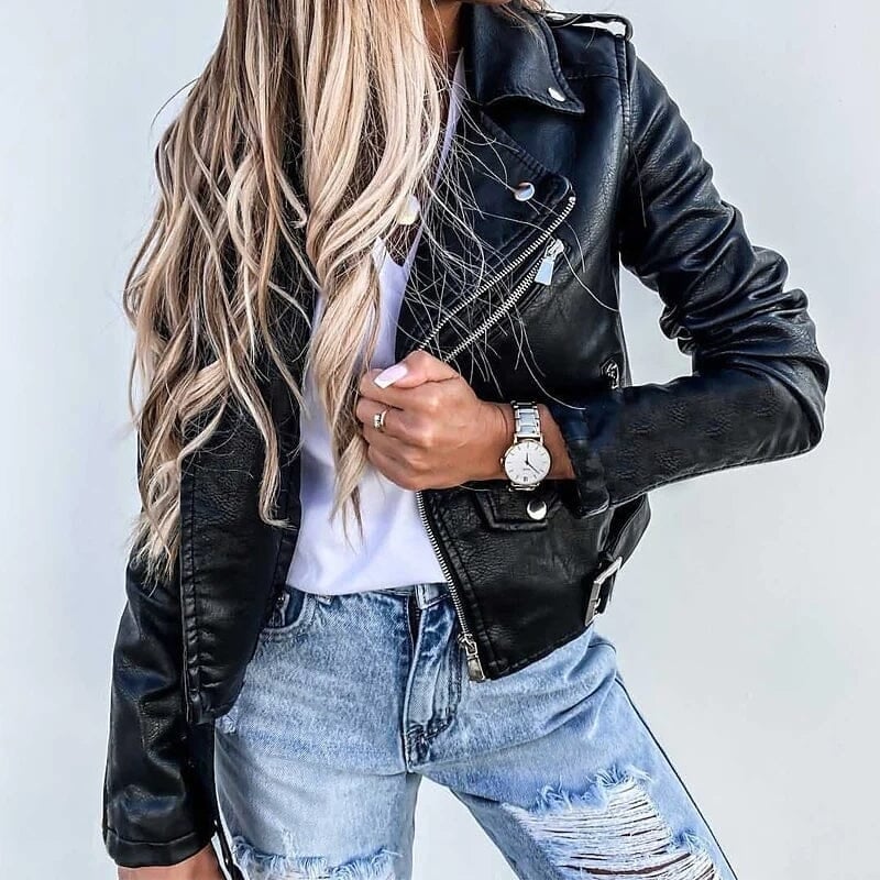 Womens Faux Modern Street Style Leather Jacket Image 4