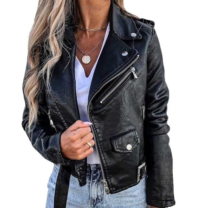 Womens Faux Modern Street Style Leather Jacket Image 4