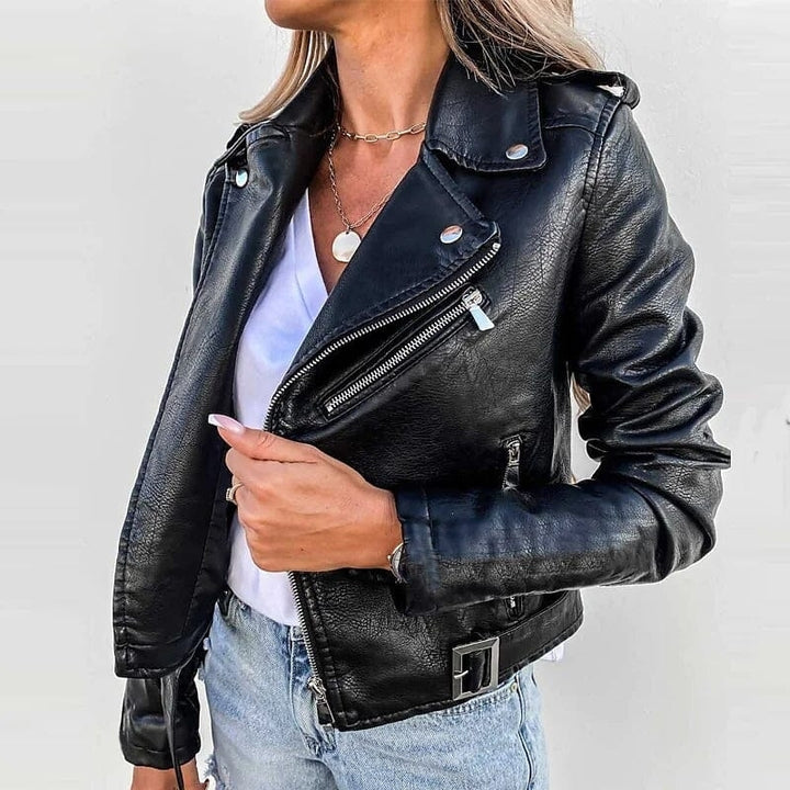 Womens Faux Modern Street Style Leather Jacket Image 6