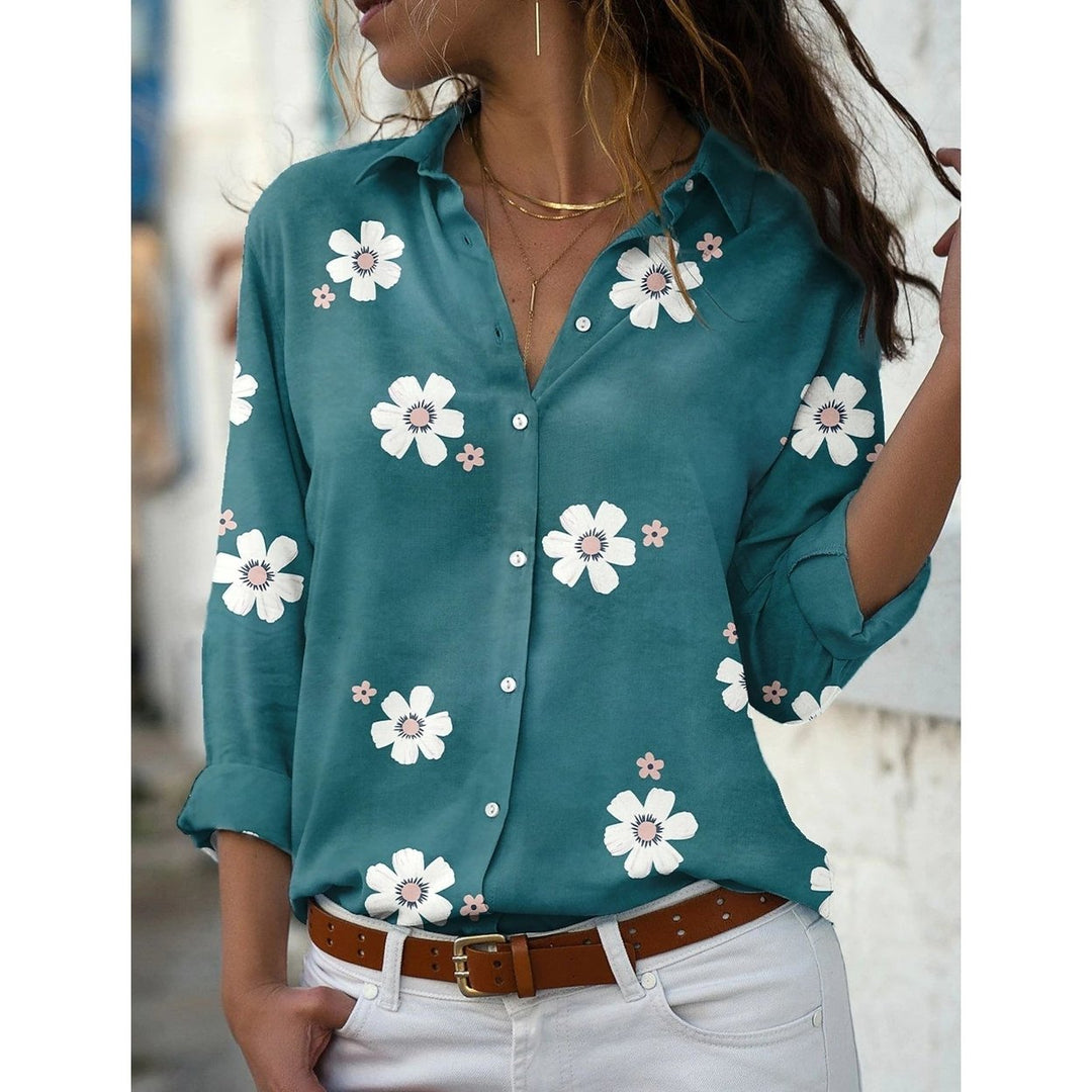 Womens Floral Button Themed Shirt Top Image 1