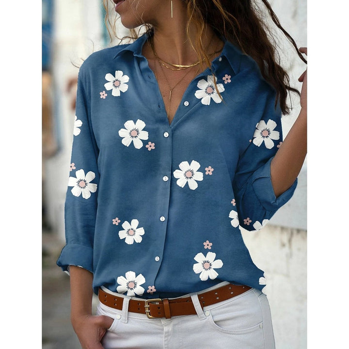 Womens Floral Button Themed Shirt Top Image 2