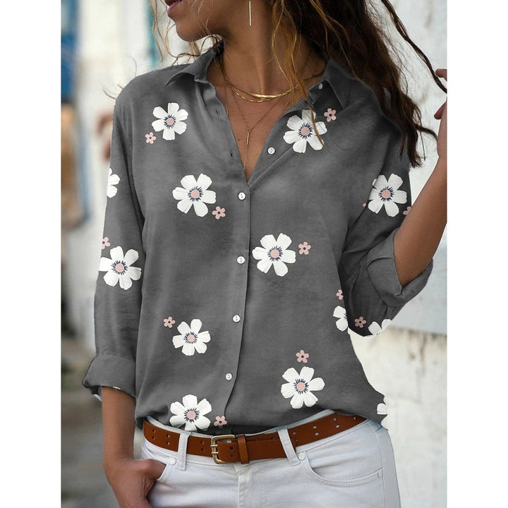 Womens Floral Button Themed Shirt Top Image 3