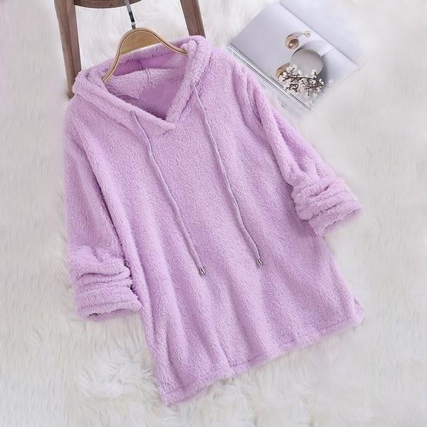 Womens Fleece Hoodie Solid Color Long Sleeve Sweatshirt Image 4