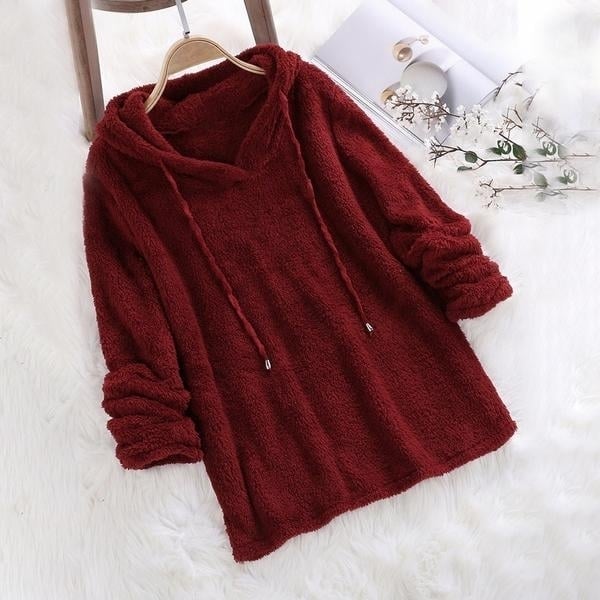 Womens Fleece Hoodie Solid Color Long Sleeve Sweatshirt Image 7