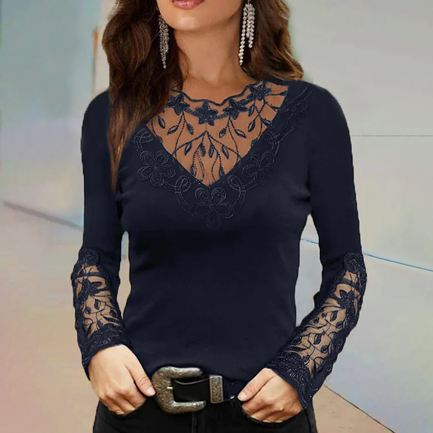 Womens Floral Lace Long Sleeve Top Image 2