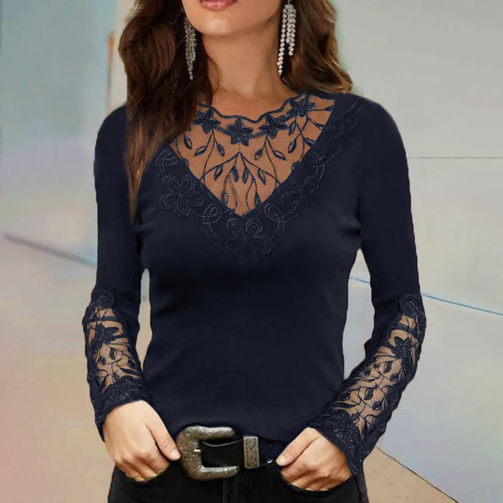 Womens Floral Lace Long Sleeve Top Image 2