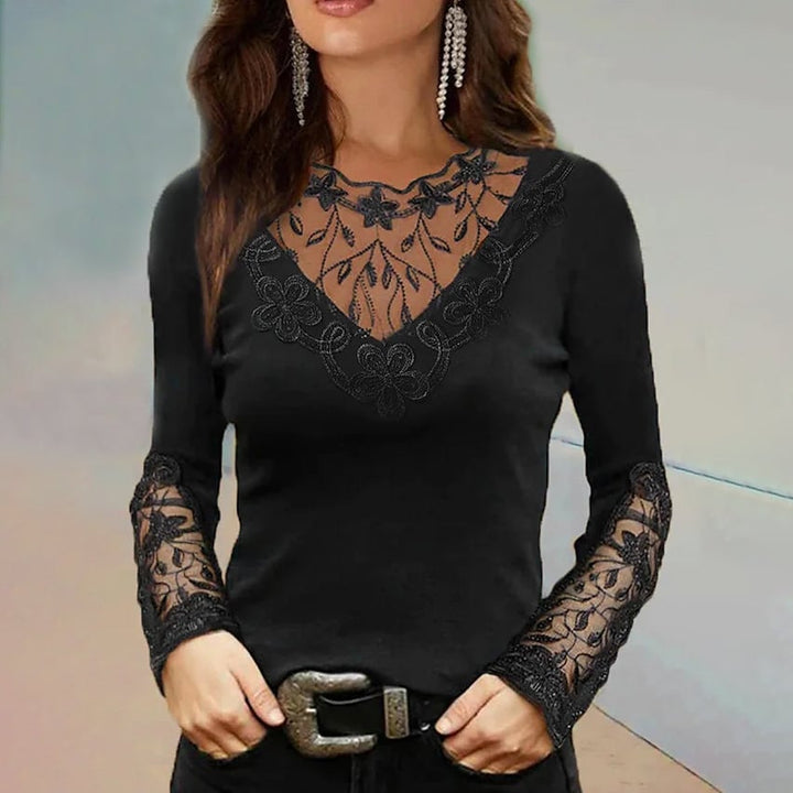 Womens Floral Lace Long Sleeve Top Image 3