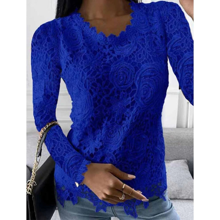 Womens Floral Lace Long Sleeve Blouse Shirt Image 1