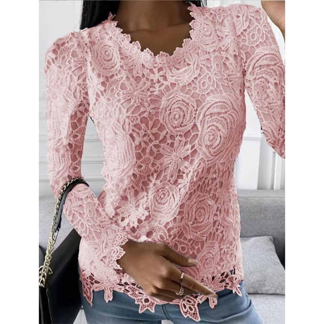 Womens Floral Lace Long Sleeve Blouse Shirt Image 2