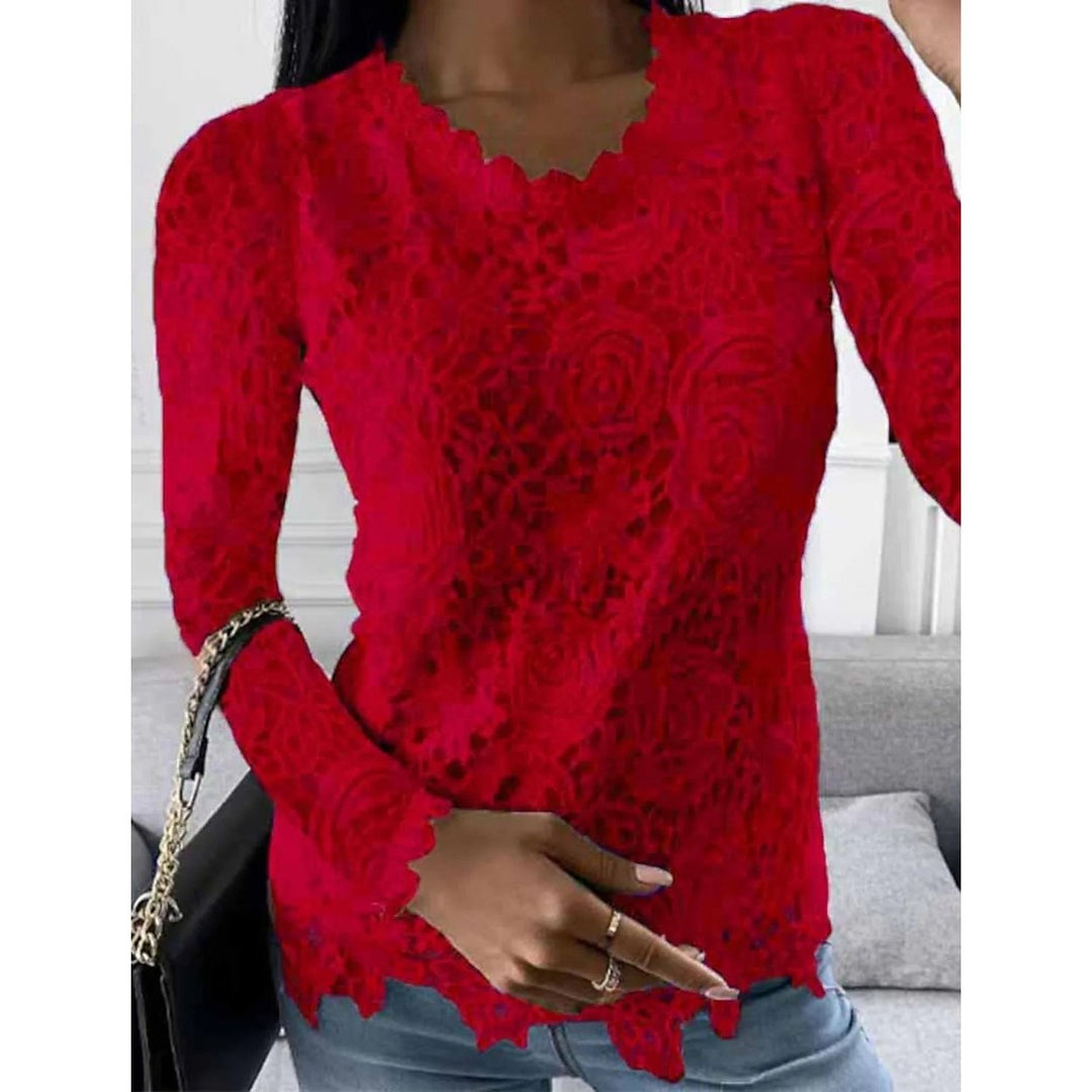 Womens Floral Lace Long Sleeve Blouse Shirt Image 3