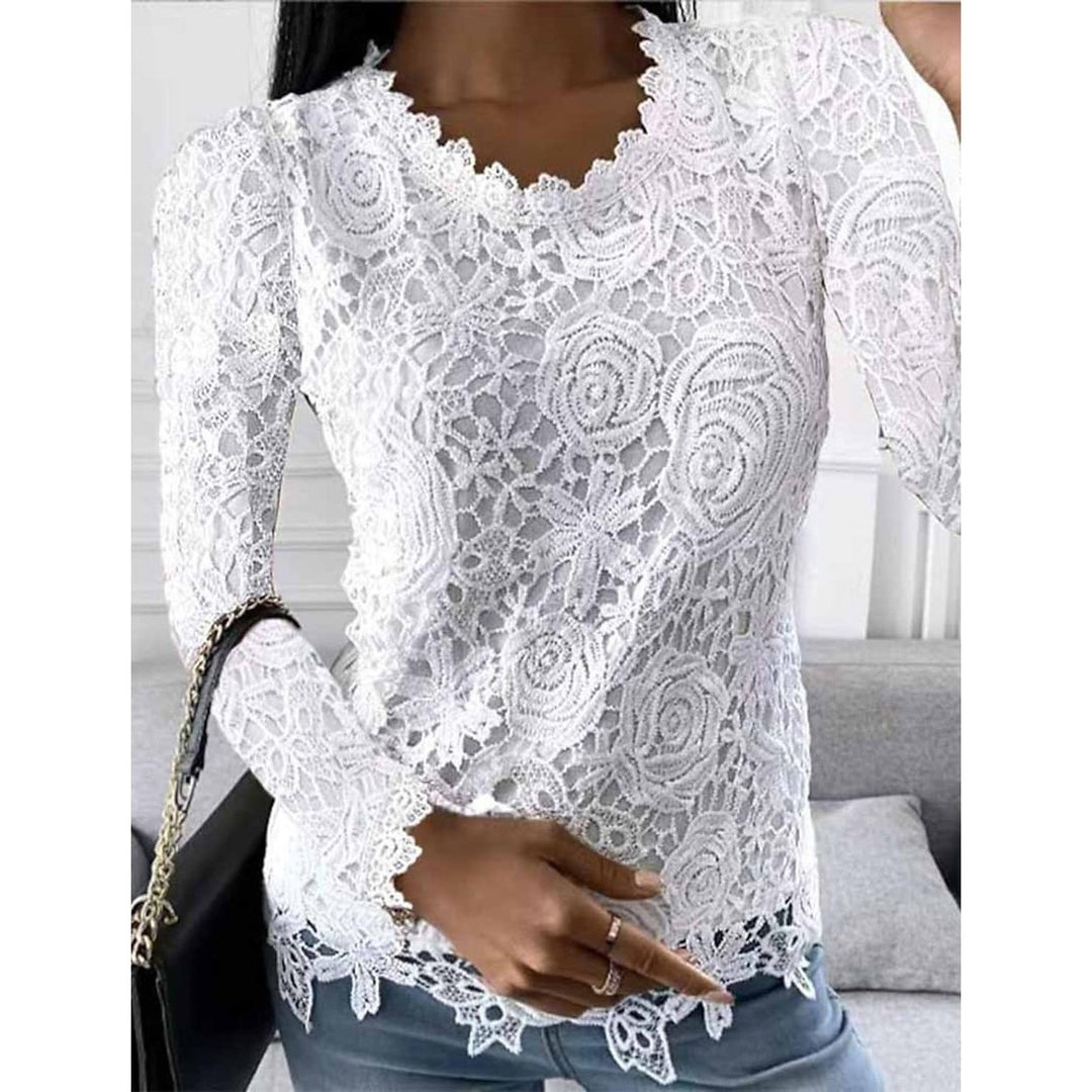 Womens Floral Lace Long Sleeve Blouse Shirt Image 4