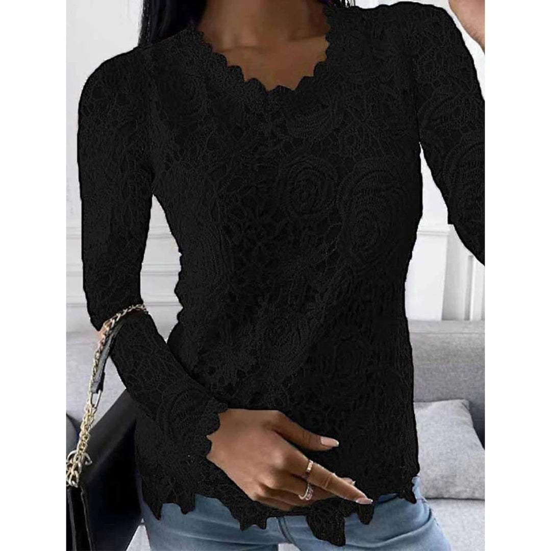 Womens Floral Lace Long Sleeve Blouse Shirt Image 4