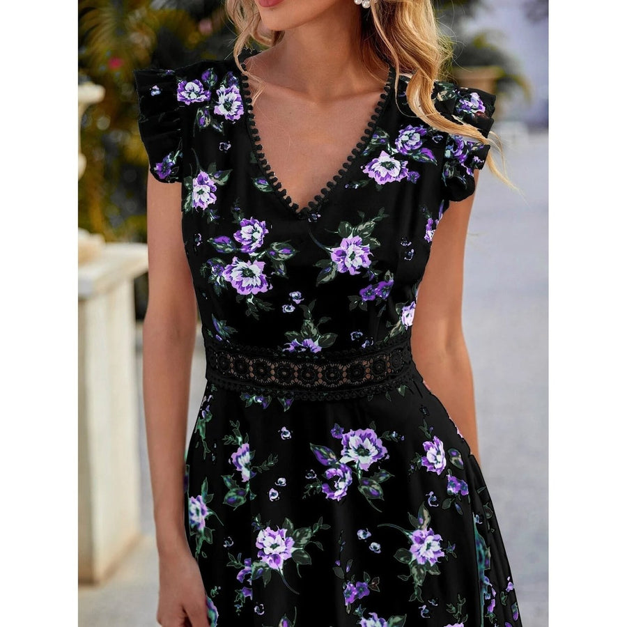 Womens Full Body Floral Print High Low Hem A-Line Dress Image 1