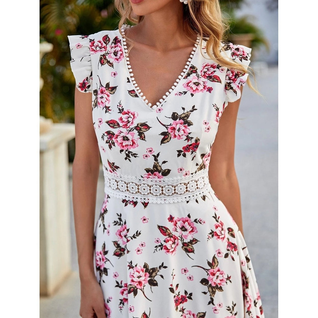 Womens Full Body Floral Print High Low Hem A-Line Dress Image 6