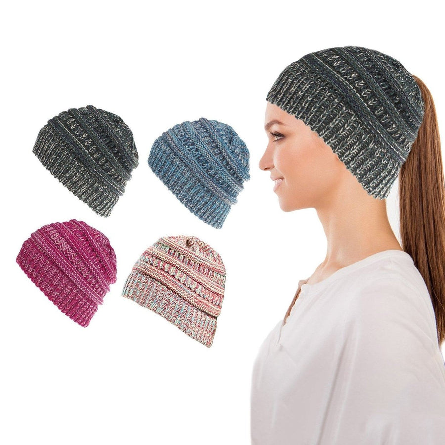 Womens Fun Warm Winter Ponytail Beanie Hat Cap Image 1