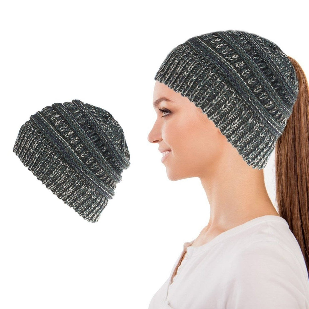 Womens Fun Warm Winter Ponytail Beanie Hat Cap Image 2