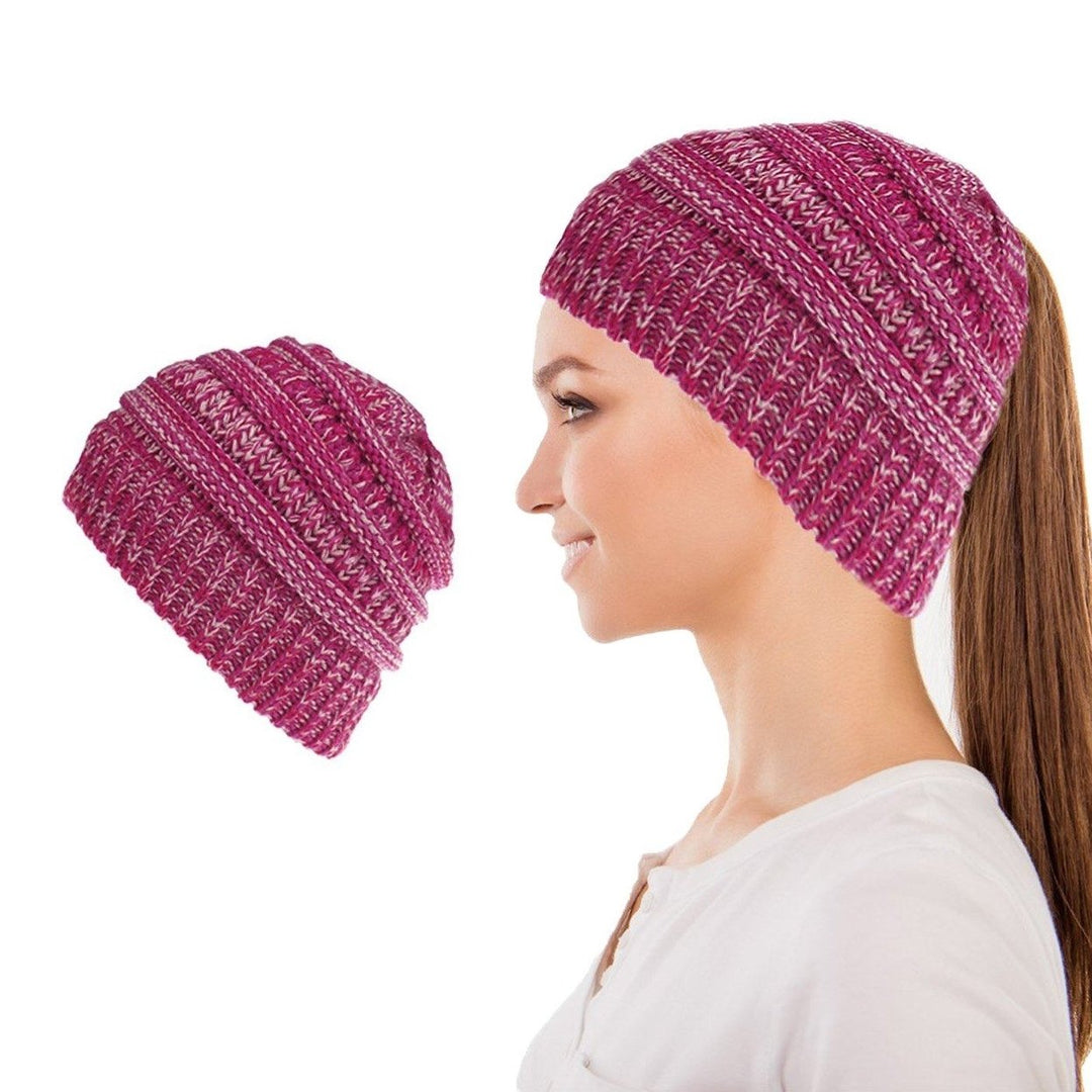 Womens Fun Warm Winter Ponytail Beanie Hat Cap Image 3