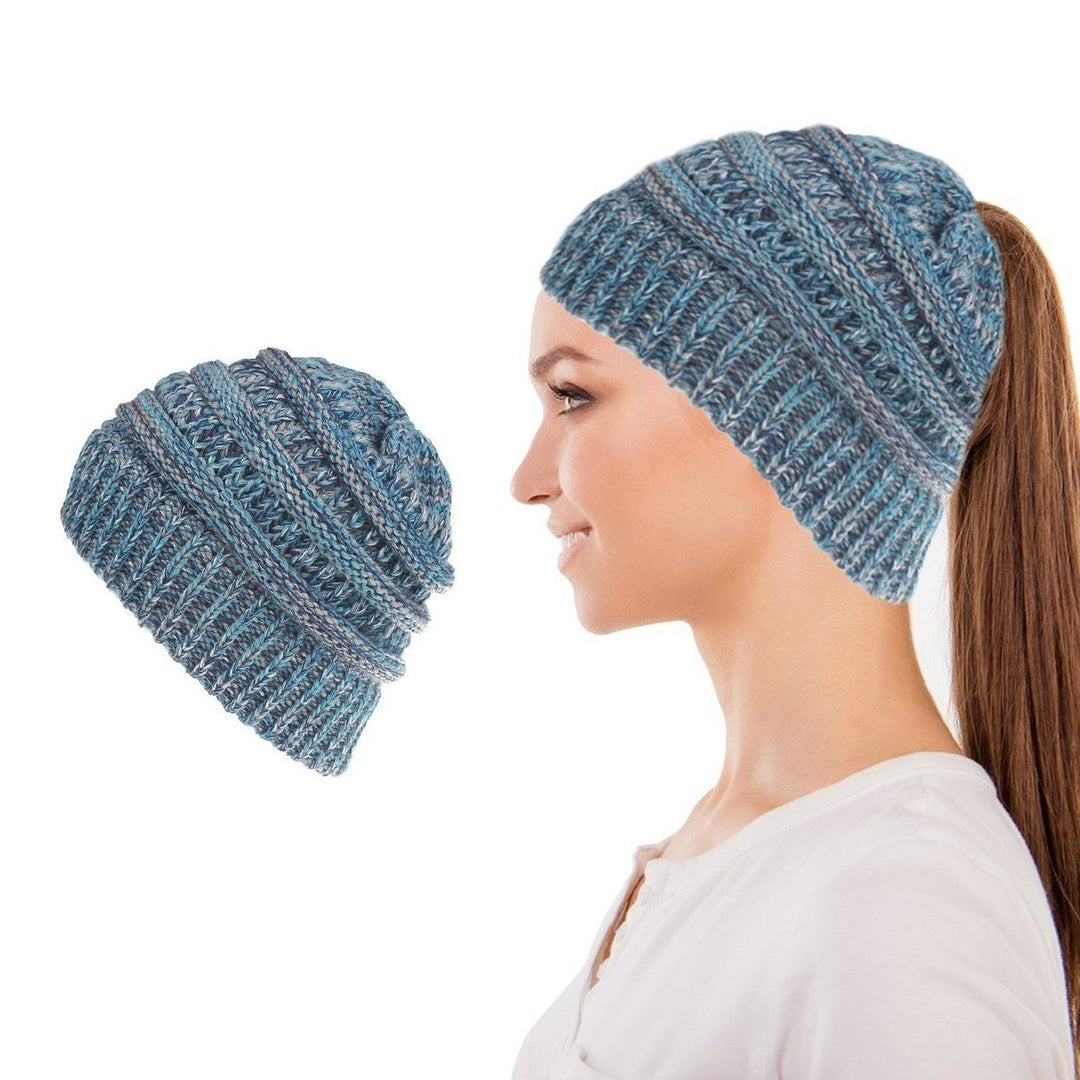 Womens Fun Warm Winter Ponytail Beanie Hat Cap Image 4