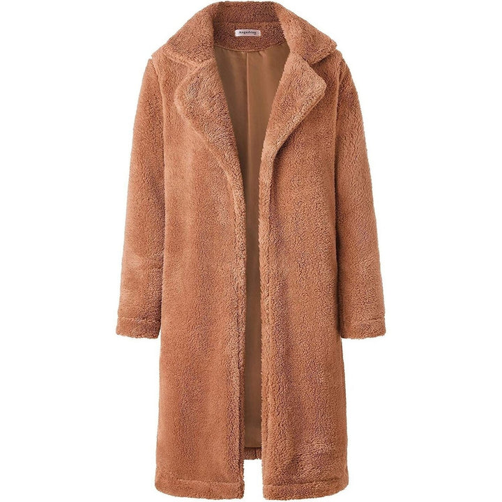 Womens Fuzzy Fleece Lapel Open Front Long Cardigan Coat Image 3