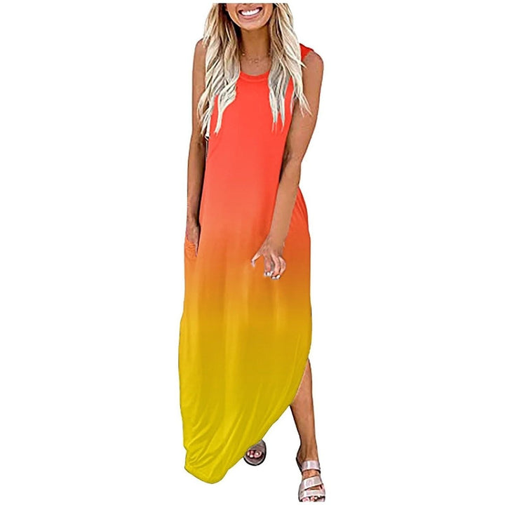 Womens Gradient Color Casual Loose Long Dress Image 4