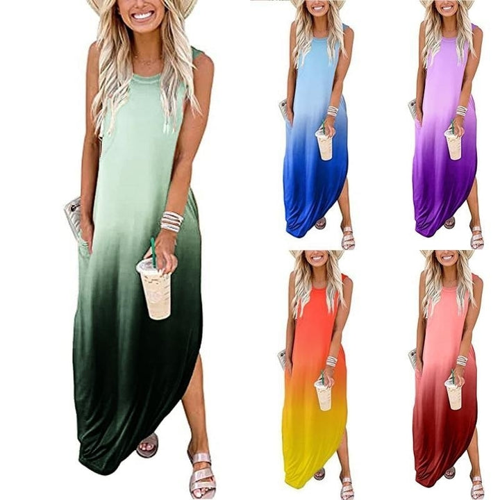 Womens Gradient Color Casual Loose Long Dress Image 6