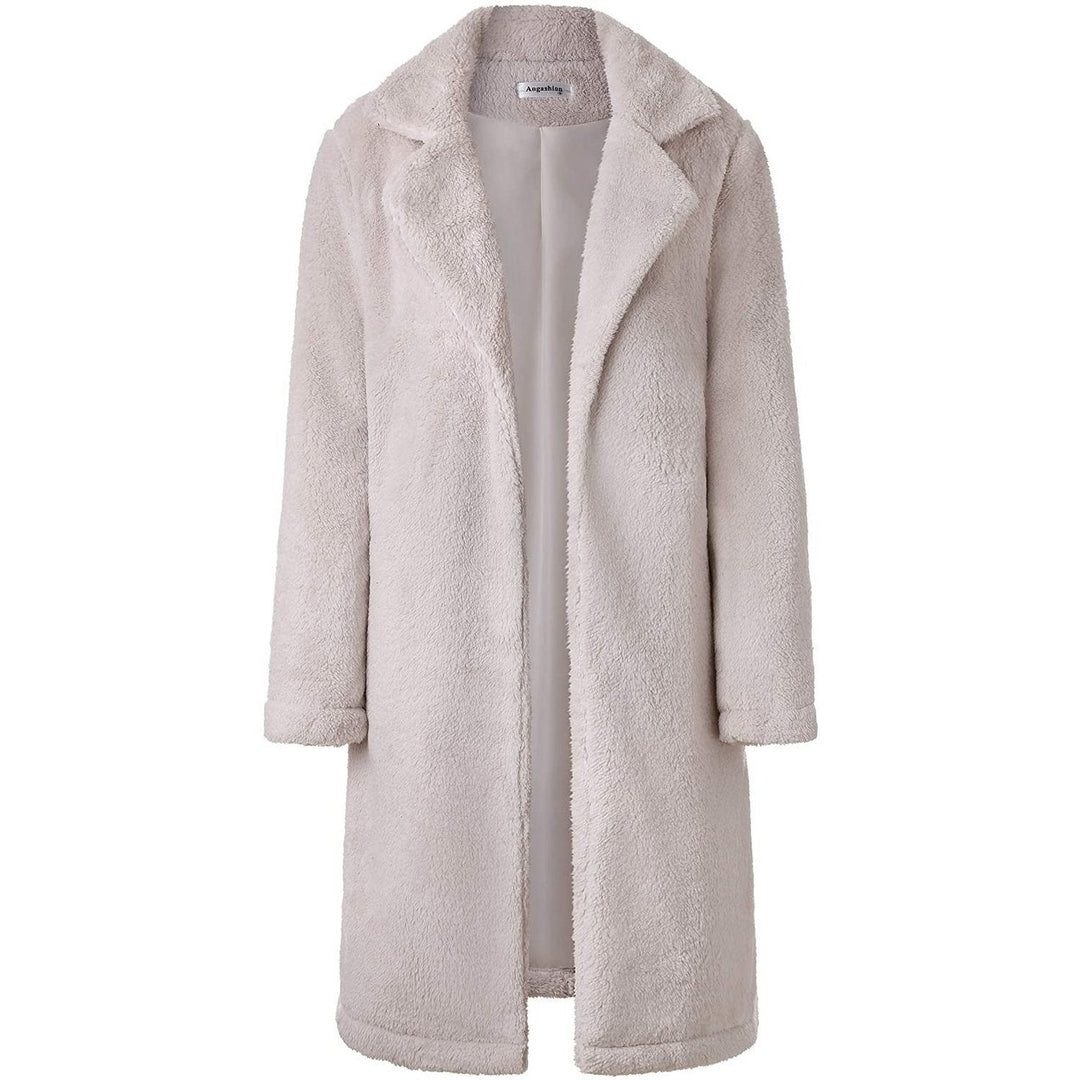 Womens Fuzzy Fleece Lapel Open Front Long Cardigan Coat Image 4