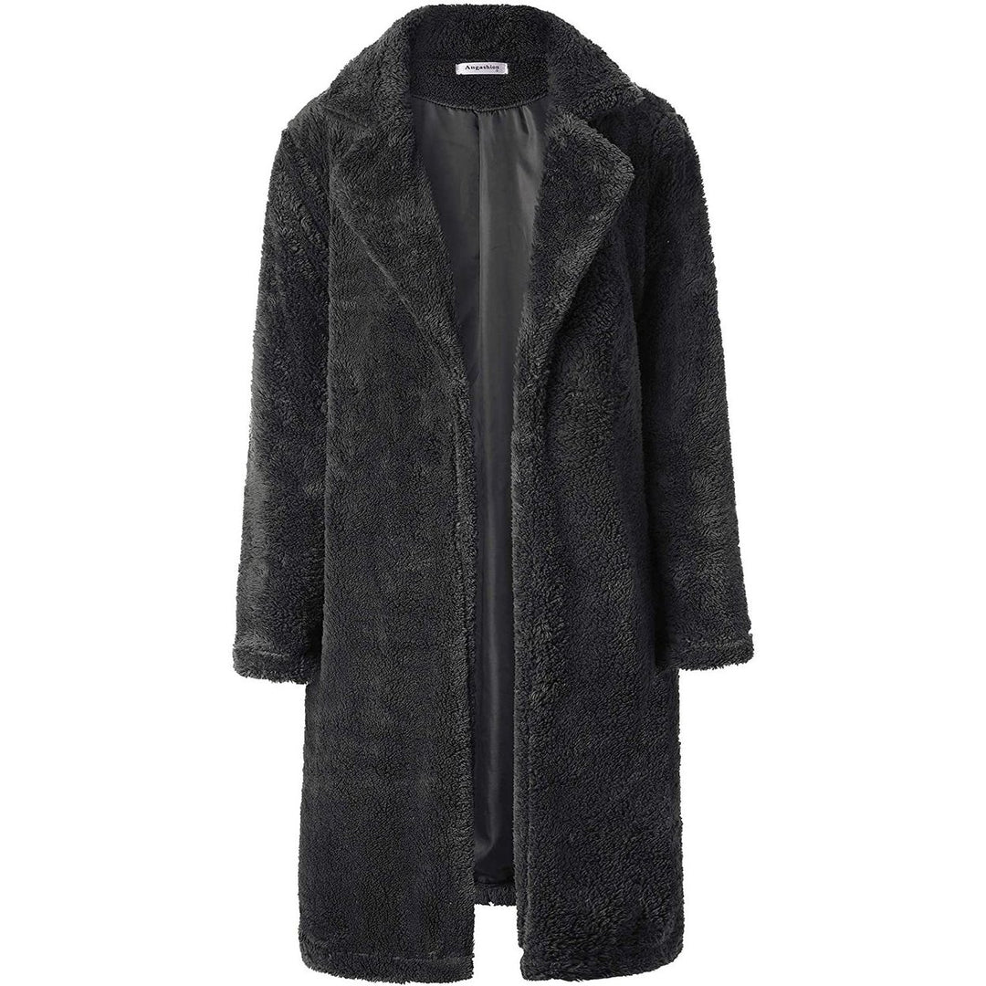 Womens Fuzzy Fleece Lapel Open Front Long Cardigan Coat Image 6