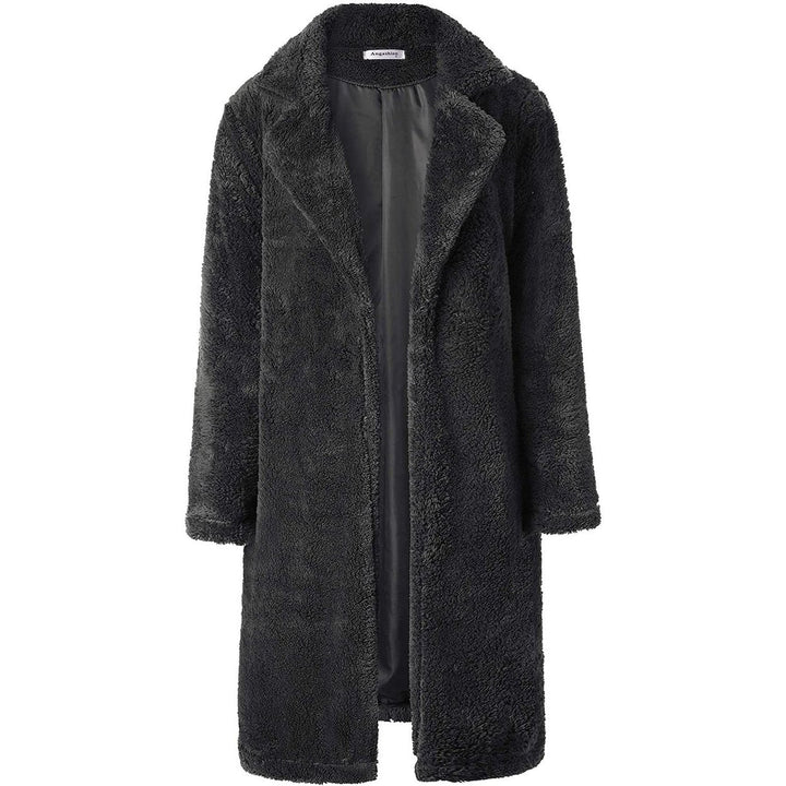 Womens Fuzzy Fleece Lapel Open Front Long Cardigan Coat Image 1