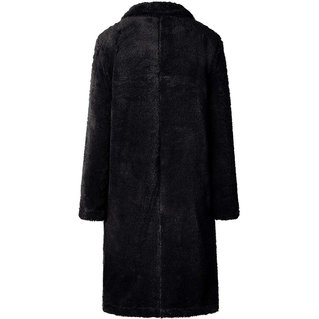 Womens Fuzzy Fleece Lapel Open Front Long Cardigan Coat Image 8