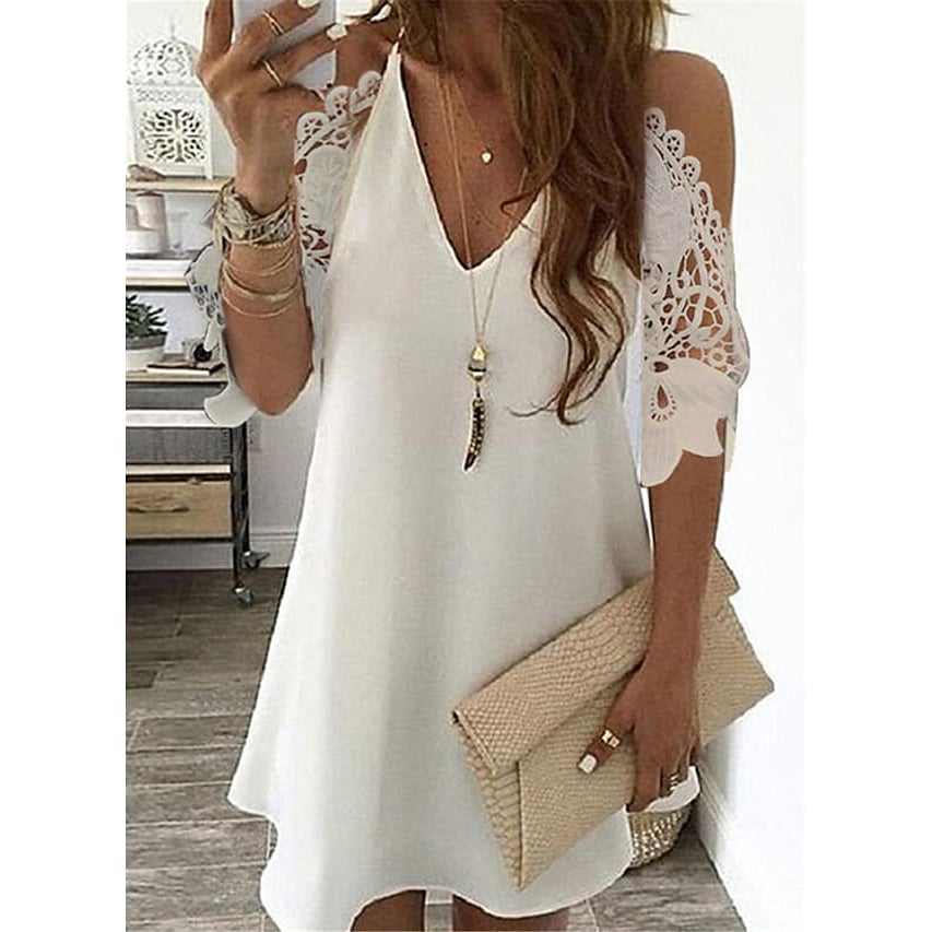 Womens Half Sleeve Solid Cutout Shift Dress Image 1