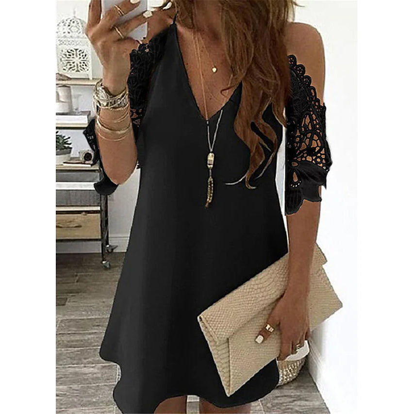 Womens Half Sleeve Solid Cutout Shift Dress Image 2