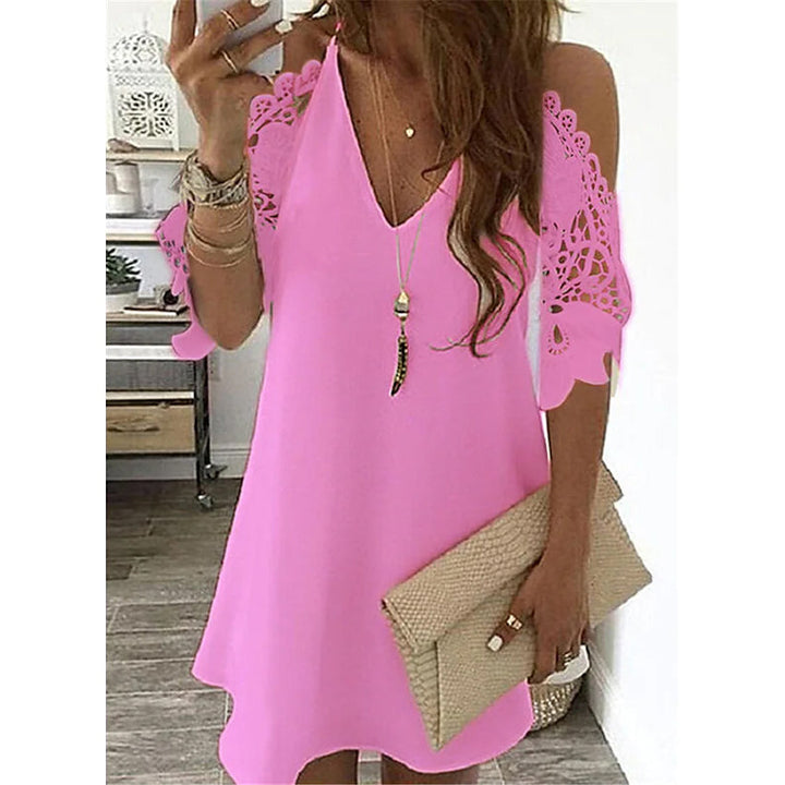 Womens Half Sleeve Solid Cutout Shift Dress Image 3