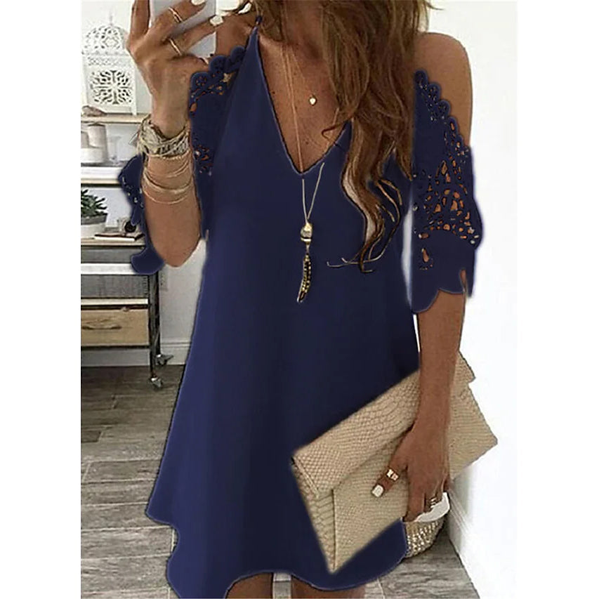 Womens Half Sleeve Solid Cutout Shift Dress Image 4