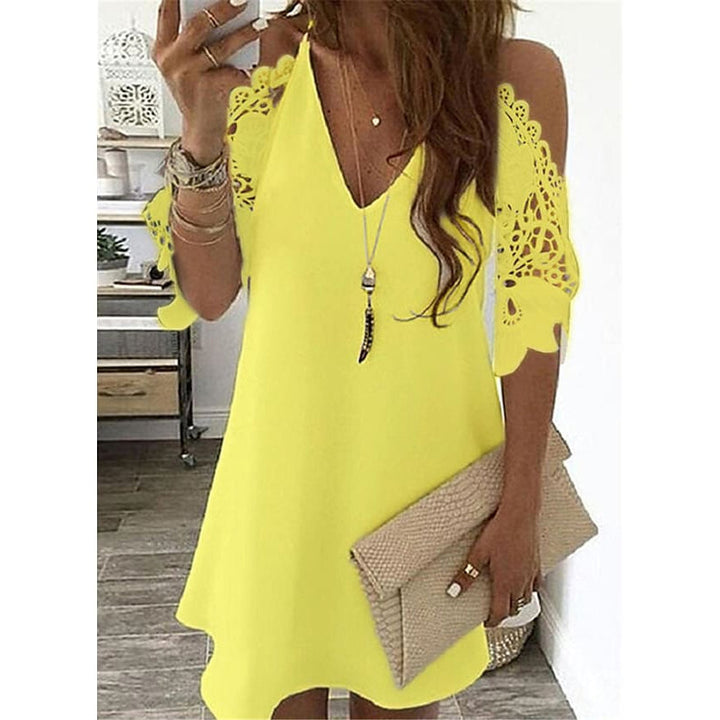 Womens Half Sleeve Solid Cutout Shift Dress Image 6