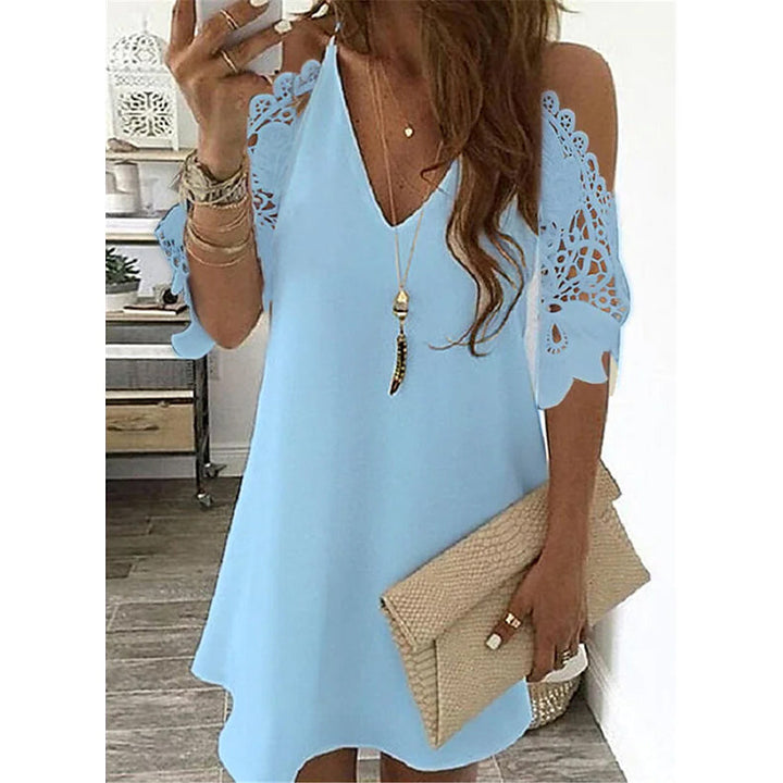 Womens Half Sleeve Solid Cutout Shift Dress Image 7