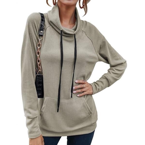 Womens High Collar Long Sleeve Lace Loose Pullover Top Hoodie Image 2