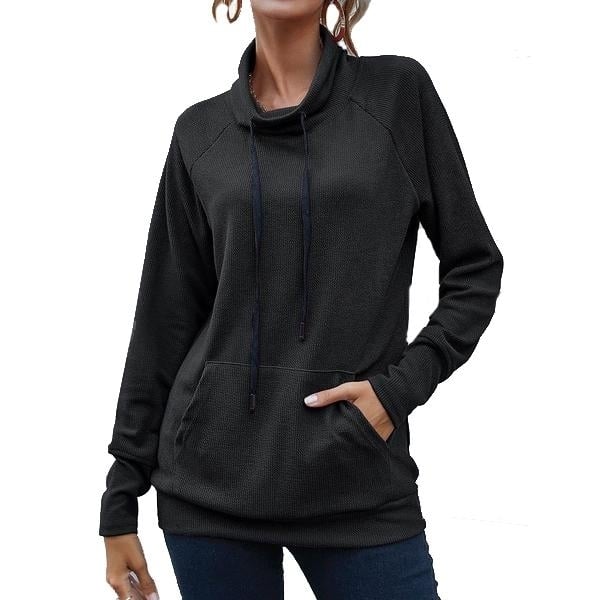 Womens High Collar Long Sleeve Lace Loose Pullover Top Hoodie Image 3