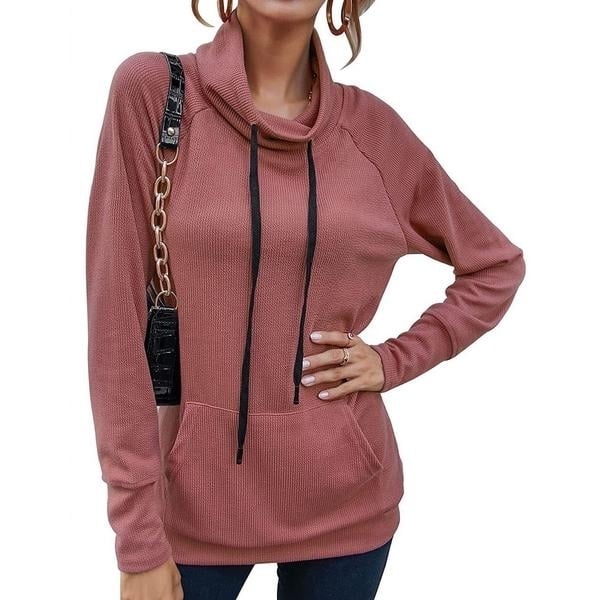 Womens High Collar Long Sleeve Lace Loose Pullover Top Hoodie Image 6