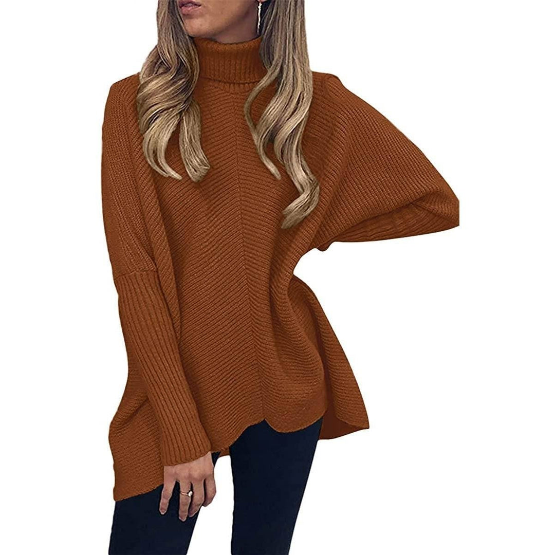 Womens High Neck Long Sweater Image 11