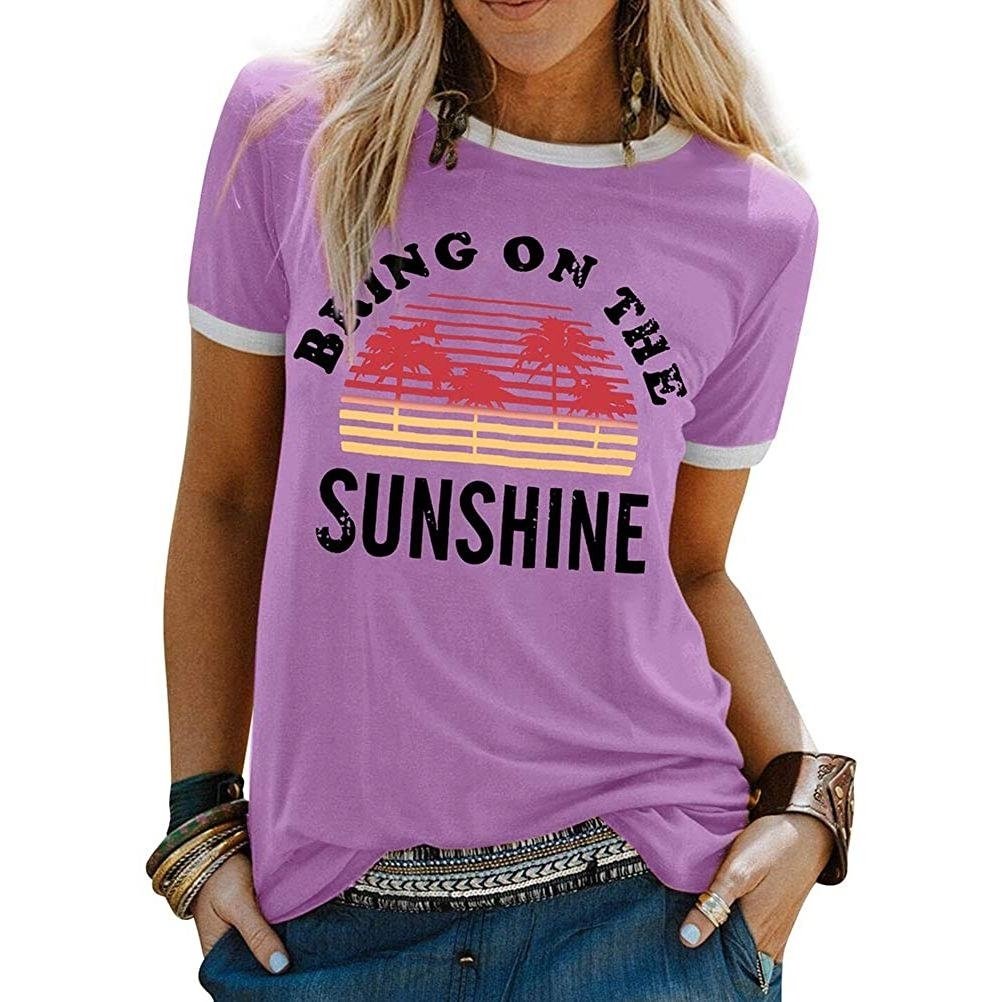 Women Sunshine Graphic Long Sleeves Tees Blouses Image 4