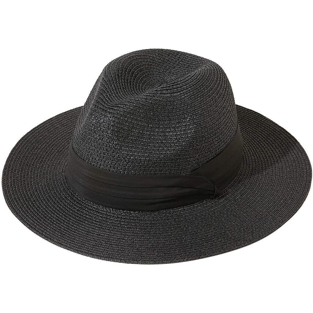 Women Wide Brim Straw Panama Roll up Hat Image 2