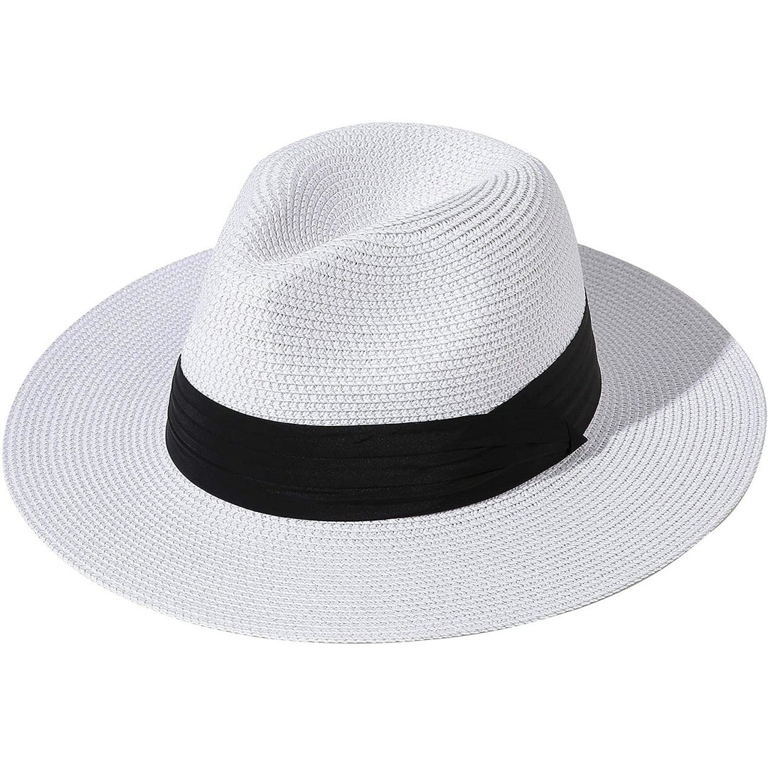 Women Wide Brim Straw Panama Roll up Hat Image 3