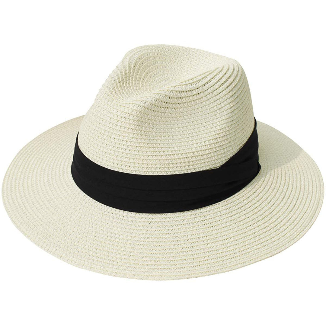 Women Wide Brim Straw Panama Roll up Hat Image 4