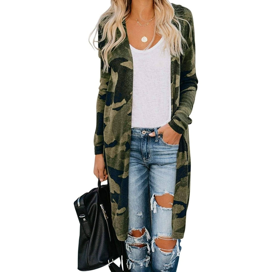 Womens Open Front Printed Cardigans Sweaters Thin Coats Jackets Outerwear Image 1