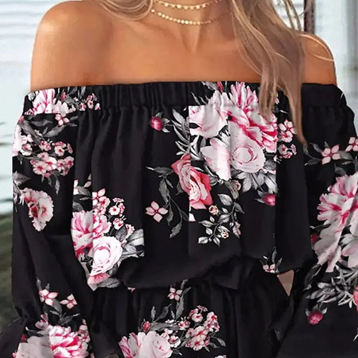 Womens 3/4 Length Sleeve Floral Ruffle Summer Spring Off Shoulder Dress Image 9