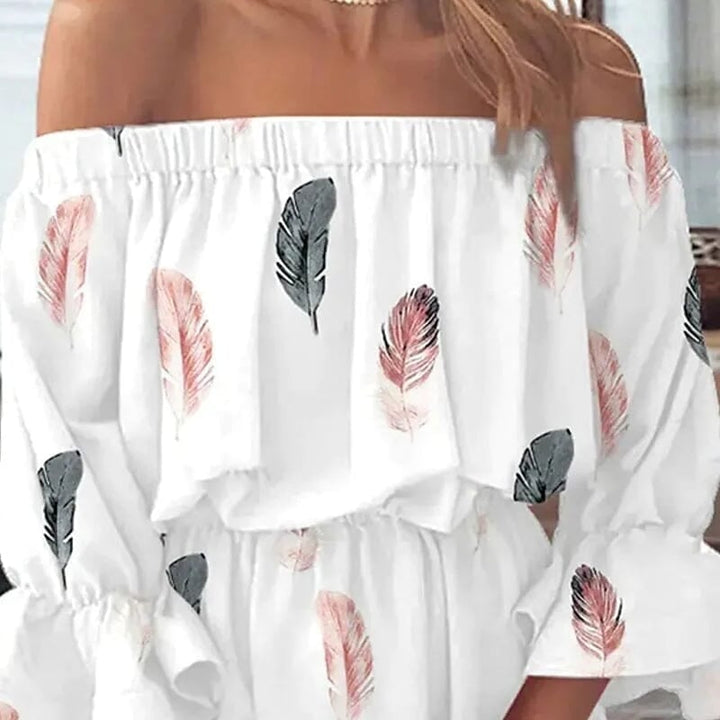 Womens 3/4 Length Sleeve Floral Ruffle Summer Spring Off Shoulder Dress Image 12