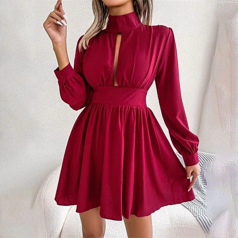 Womens A Line Turtleneck Mini Dress Image 1