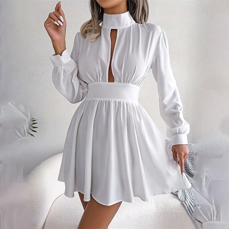 Womens A Line Turtleneck Mini Dress Image 4