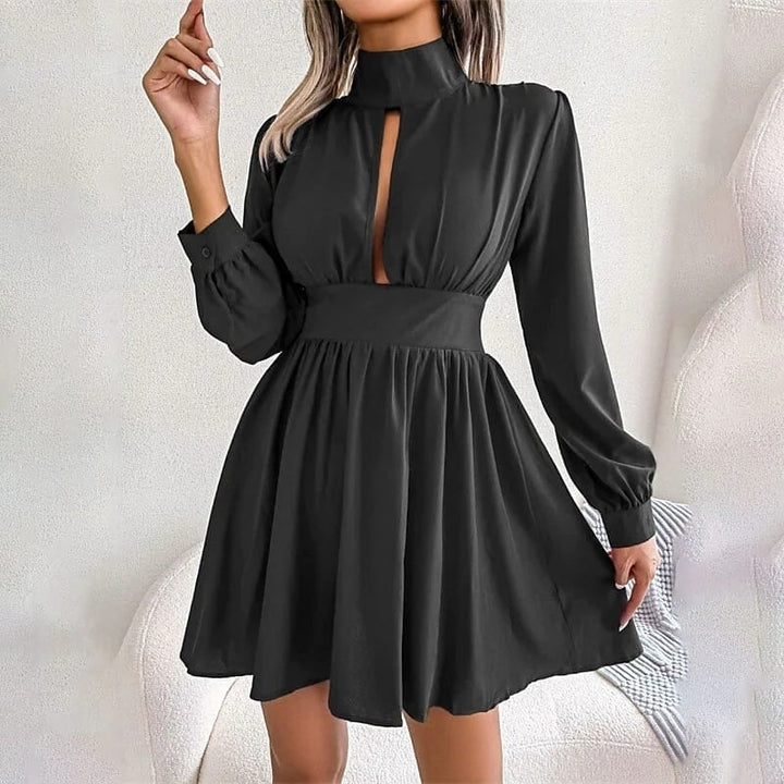 Womens A Line Turtleneck Mini Dress Image 7