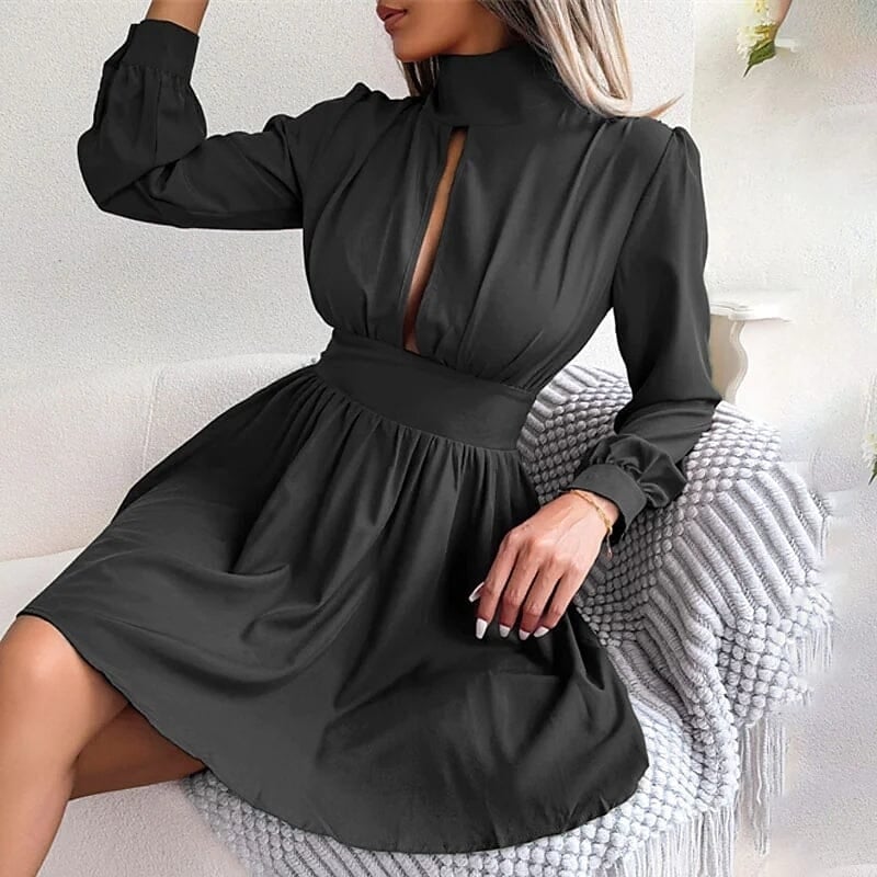 Womens A Line Turtleneck Mini Dress Image 8